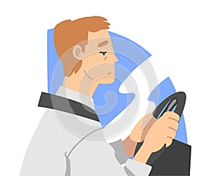 Tired Office Employee Driving Home from Work as Day Routine Vector Illustration