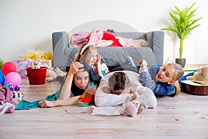 Tired parents and romping kids