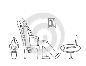 Tired person sitting and sleeping. Vector design