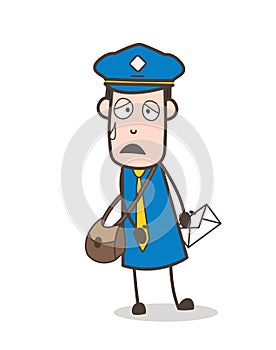 Tired Sick Postman Face with Sweat Vector Illustration