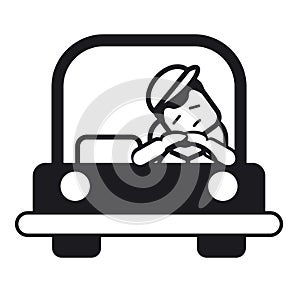 Tired sleepy young man driving a car. Vector illustration.