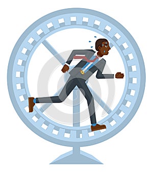 Tired Stressed Business Man Running Hamster Wheel