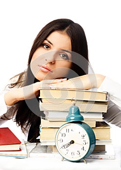 Tired student with books
