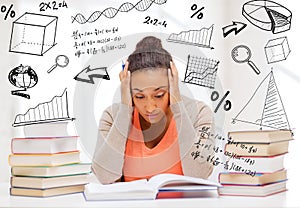 Tired student with books and notes