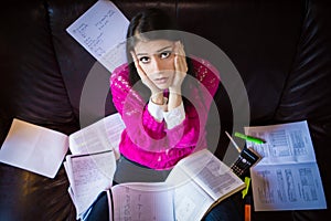 Tired student having a lot to read.Worried stressed student.Student is studying. Study up