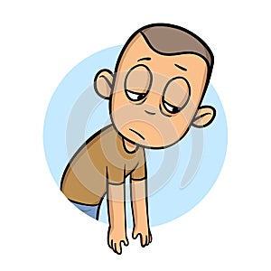 Tired, upset young man feeling a mess. Flat vector illustration. Isolated on white background.