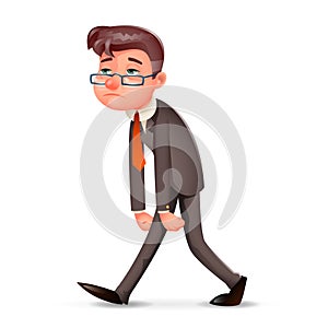 Tired Weary Fatigue Melancholy Sad Businessman Walk Retro Cartoon Design Vintage Character Icon Isolated Vector