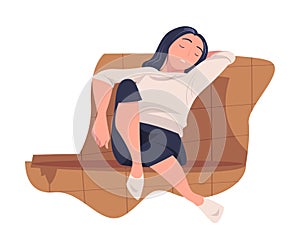 Tired Woman Mom Lying on Sofa Feeling Exhaustion Vector Illustration