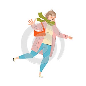 Tired Woman Running Ahead Feeling Exhaustion Vector Illustration