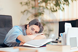 Tired Woman Working Extra Hours at The Office