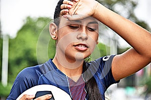 Tired Young Female Teen Soccer Player