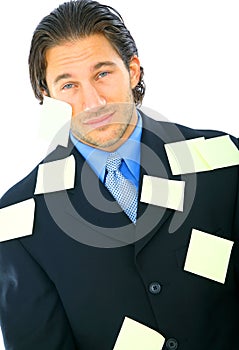 Tired Young Male With Many Post It