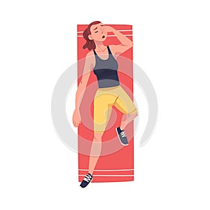 Tired Young Woman Lying on Mat Above View Vector Illustration