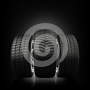 Tires on black background