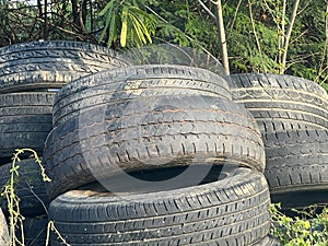 tires on a car tires in the garden