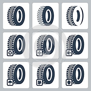 Tires related icons set photo