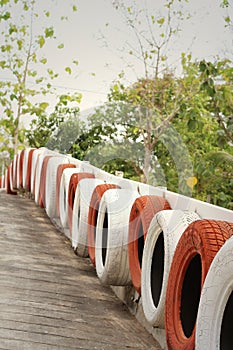 Tires on the road at the speedway.