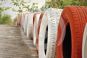 Tires on the road at the speedway.