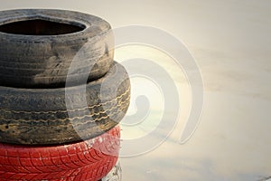 Tires on the road at the speedway.