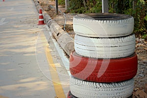 Tires on the road at the speedway.