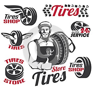 Tires shop or service retro emblem