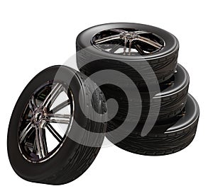 Tires wheels rims isolated for background - 3d rendering