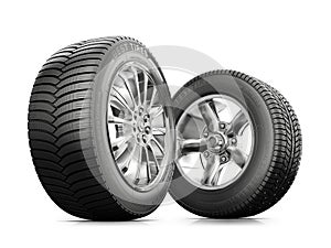 Tires on white background