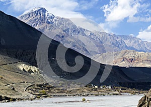 Tiri village in Upper Mustang and Kali Gandaki river  Kagbeni  Annapurna Circuit  Nepal