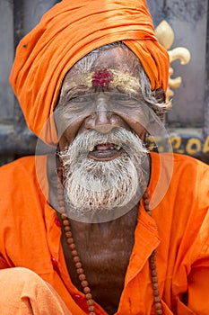 TIRUVANNAMALI, TAMIL NADU, INDIA - MARCH Circa, 2018 . Portrait Sadhu at Ashram Ramana Maharshi. Sadhu is a holy man, who have cho