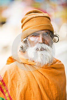 TIRUVANNAMALI, TAMIL NADU, INDIA - MARCH Circa, 2018 . Portrait Sadhu at Ashram Ramana Maharshi. Sadhu is a holy man, who have cho