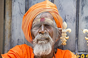 TIRUVANNAMALI, TAMIL NADU, INDIA - MARCH Circa, 2018 . Portrait Sadhu at Ashram Ramana Maharshi. Sadhu is a holy man, who have cho