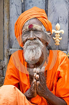 TIRUVANNAMALI, TAMIL NADU, INDIA - MARCH Circa, 2018 . Portrait Sadhu at Ashram Ramana Maharshi. Sadhu is a holy man, who have cho