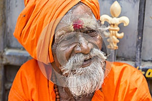 TIRUVANNAMALI, TAMIL NADU, INDIA - MARCH Circa, 2018 . Portrait Sadhu at Ashram Ramana Maharshi. Sadhu is a holy man, who have cho