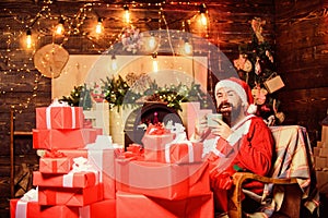 Tis the season to be Jolly. bearded man with present box. xmas presents. christmas sales. merry christmas. happy new