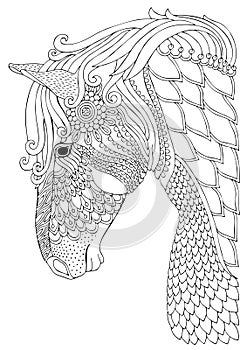 Horse head in profile, adult coloring page