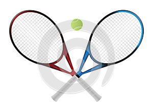 Vector crossed tennis rackets with ball