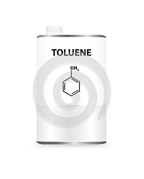 Vector metal liquid container can with toluene. Illustration of a chemical solvent. photo