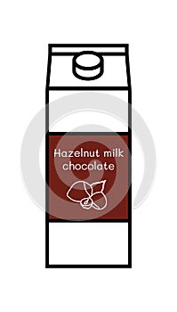 Vector line icon of flavored vegan chocolate hazelnut milk isolated on a white background. Plant based non dairy alternative.