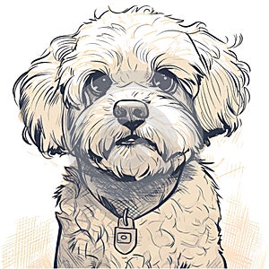 Drawn and Colored of Cute Maltipoo Dog Portrait on White Background