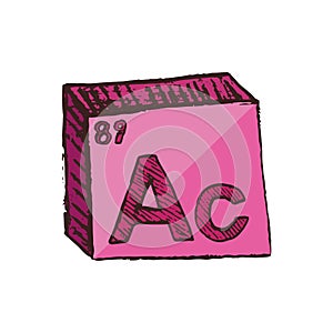 Vector three-dimensional hand drawn chemical pink symbol of transition metal actinium with an abbreviation Ac from the periodic ta photo