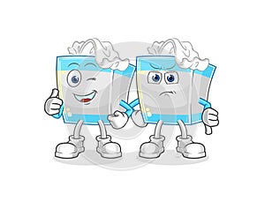 Tissue box thumbs up and thumbs down. cartoon mascot vector