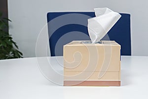 Tissue paper box on white office table