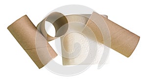 Tissue paper roll or toilet paper roll with core or tissue paper tubes in stack isolated on white background with clipping paht