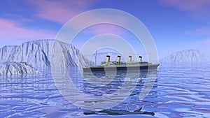 Titanic boat sinking - 3D render