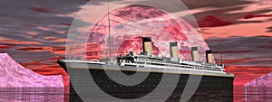 Titanic boat by sunset - 3D render photo