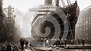 Titanic in construction site vintage photo