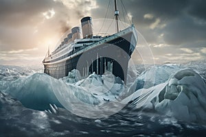 Titanic ship crashing into the iceberg, Generative AI