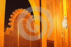 The Titanium doors of King Hassan II ,Mosque archway ,Night time in Casablanca, Morocco,Africa