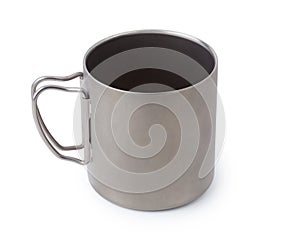 Titanium double wall cup, Titanium mug isolated on white background. With clipping path