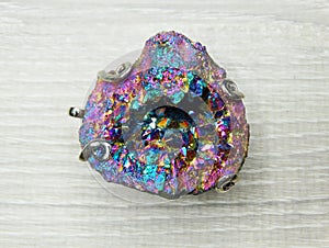 Titanium rainbow aura quartz semigem cluster